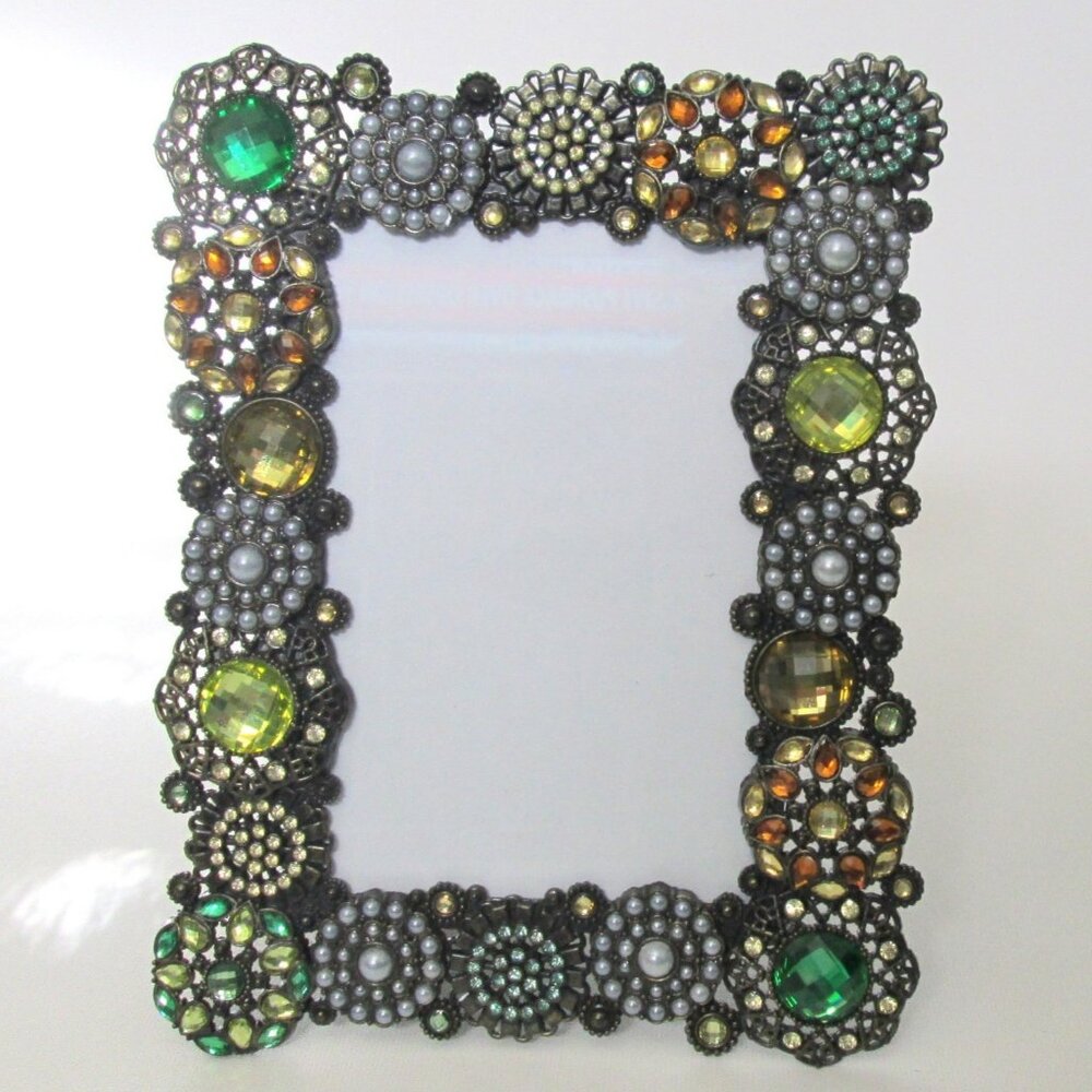 Vintage Jeweled 4 x 6 Picture Frame Possibly Belle Maison Rhinestone Faux Pearl
